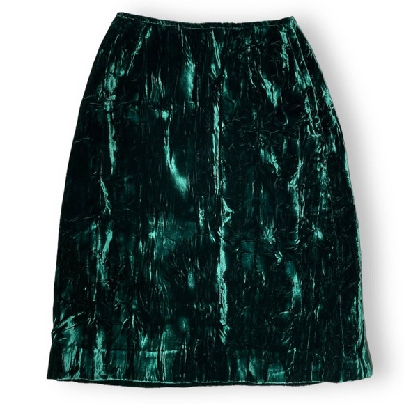 Vintage Dresses & Skirts - Vintage 60s 70s Rayon Velvet Dark Deep Green Skirt Sz 10 Knee Length Hippie Boho